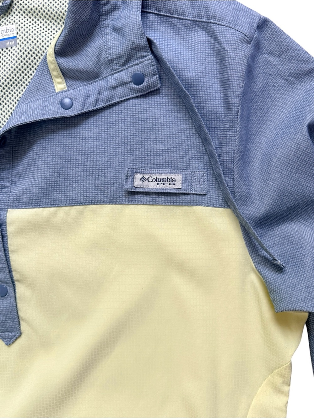 Columbia PFG Hooded Anorak Windbreaker Jacket Blue Yellow Medium M - Picture 7 of 16